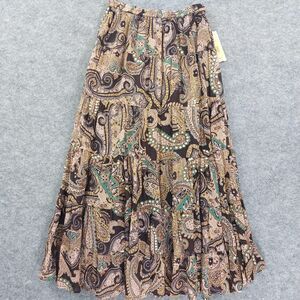Reba Skirt Womens Small Brown Paisley Sequin Maxi Boho Lined Tiered Cotton